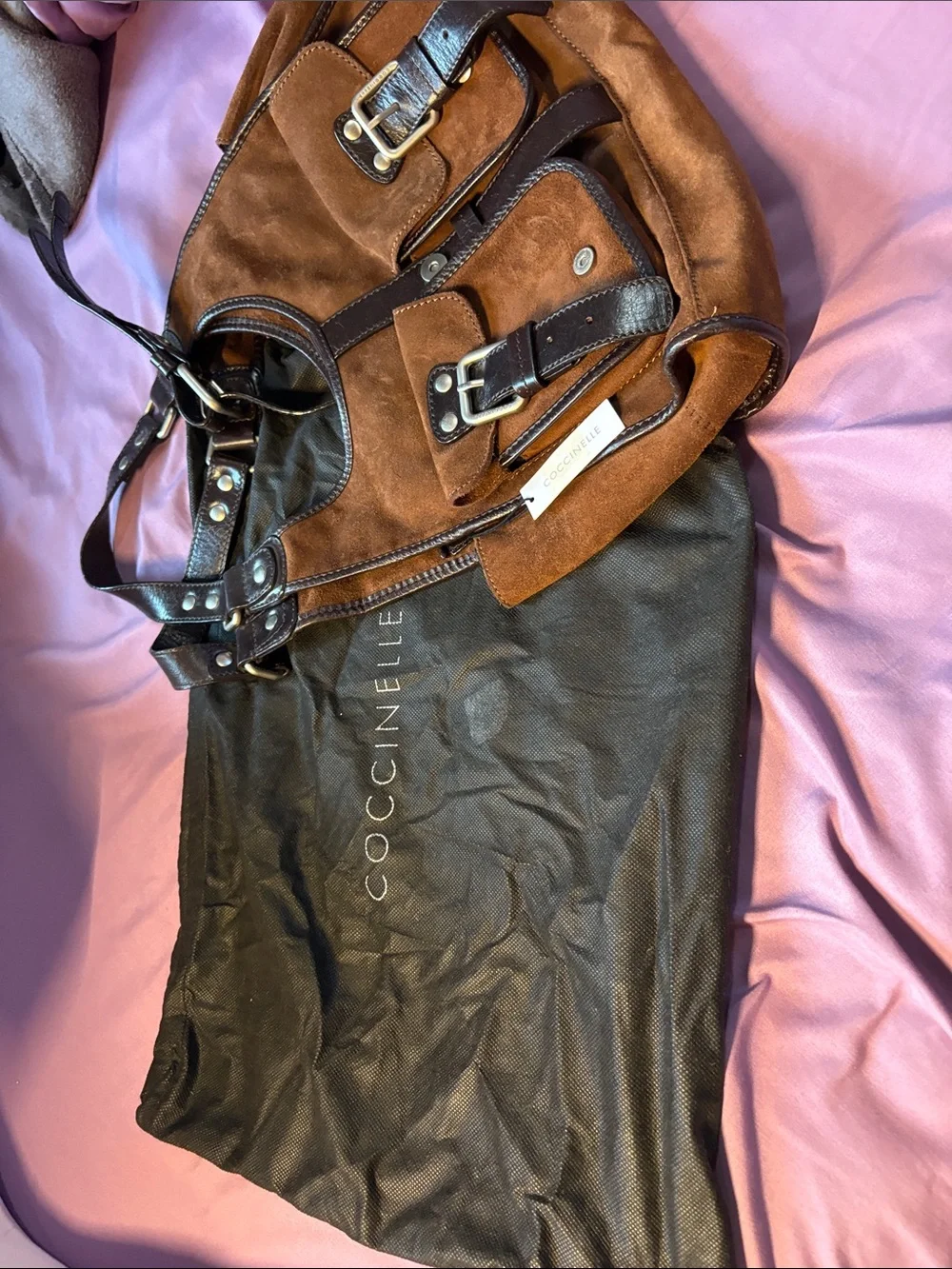 Coccinelle Brown Suede Messenger Bag with Dark Leather Trim